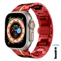 Elegant Stainless Steel Watch Band - Luxury Metal Bracelet Strap for 42-44-45-46-49mm (Red gold)