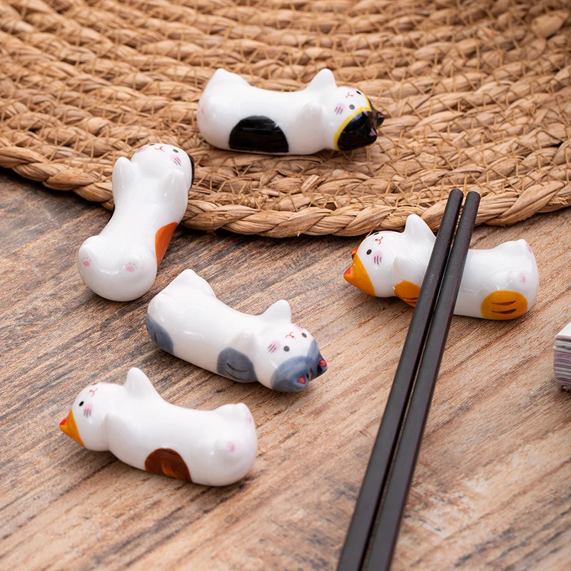 

Cute Cat Panda Pillow Chopsticks Holder Japanese Ceramic Chopstick Ceramic Home Decoration Spoon Holder Tableware Food Sushi