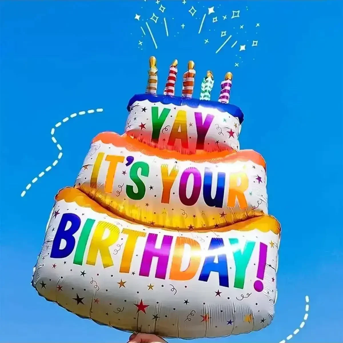 1pc-Birthday Balloons Colorful Candles Three Tier Cake Aluminum Foil Balloons