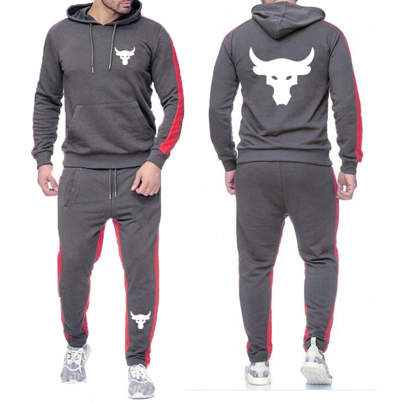 Dwayne Johnson Brahma Bull Tattoo Logo Print Spring Autumn Men's Tracksuit High Quality Loose Hoodies+Casual Trousers Sports Set 3
