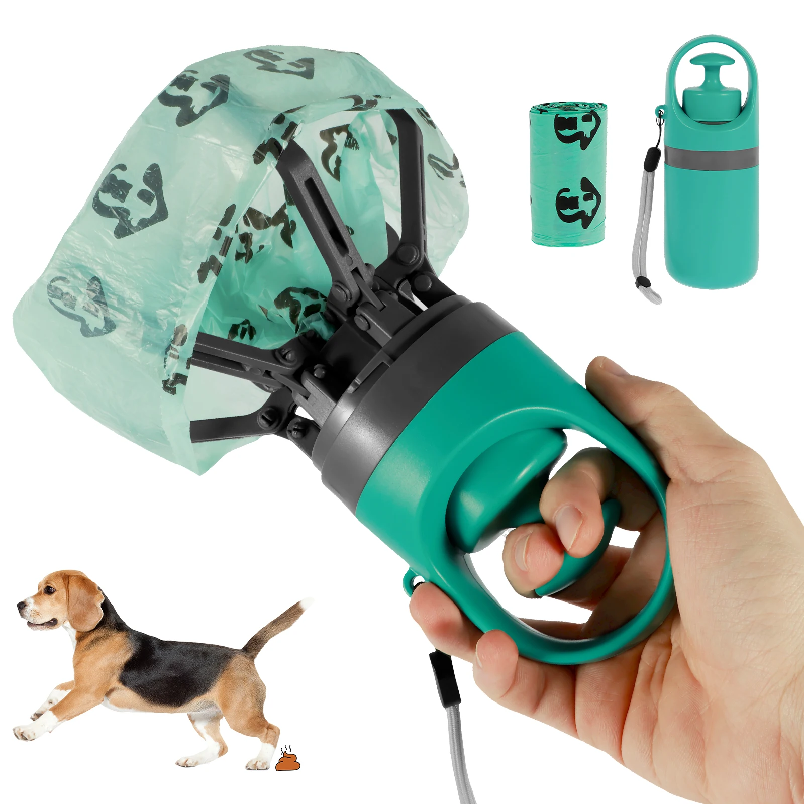 

Dog Pooper Scooper Portable Claw Poop Scooper with Built-In Poop Bag Dispenser Lightweight Pet Waste Pick-up Cleaner Handheld