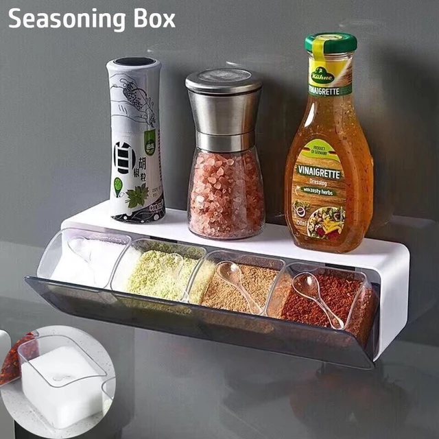 1PC Kitchen Wall-mounted Seasoning Box Salt Pepper Spice Rack Jar Sugar  Bowl for Kitchen Gadget Device Sets Spice Box Organizer Tool