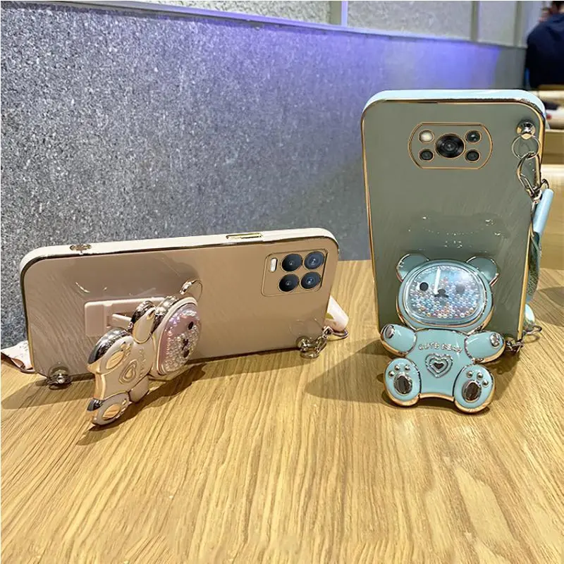 Quicksand Bear Holder Lanyard Phone Case with Strap Stand Cover
