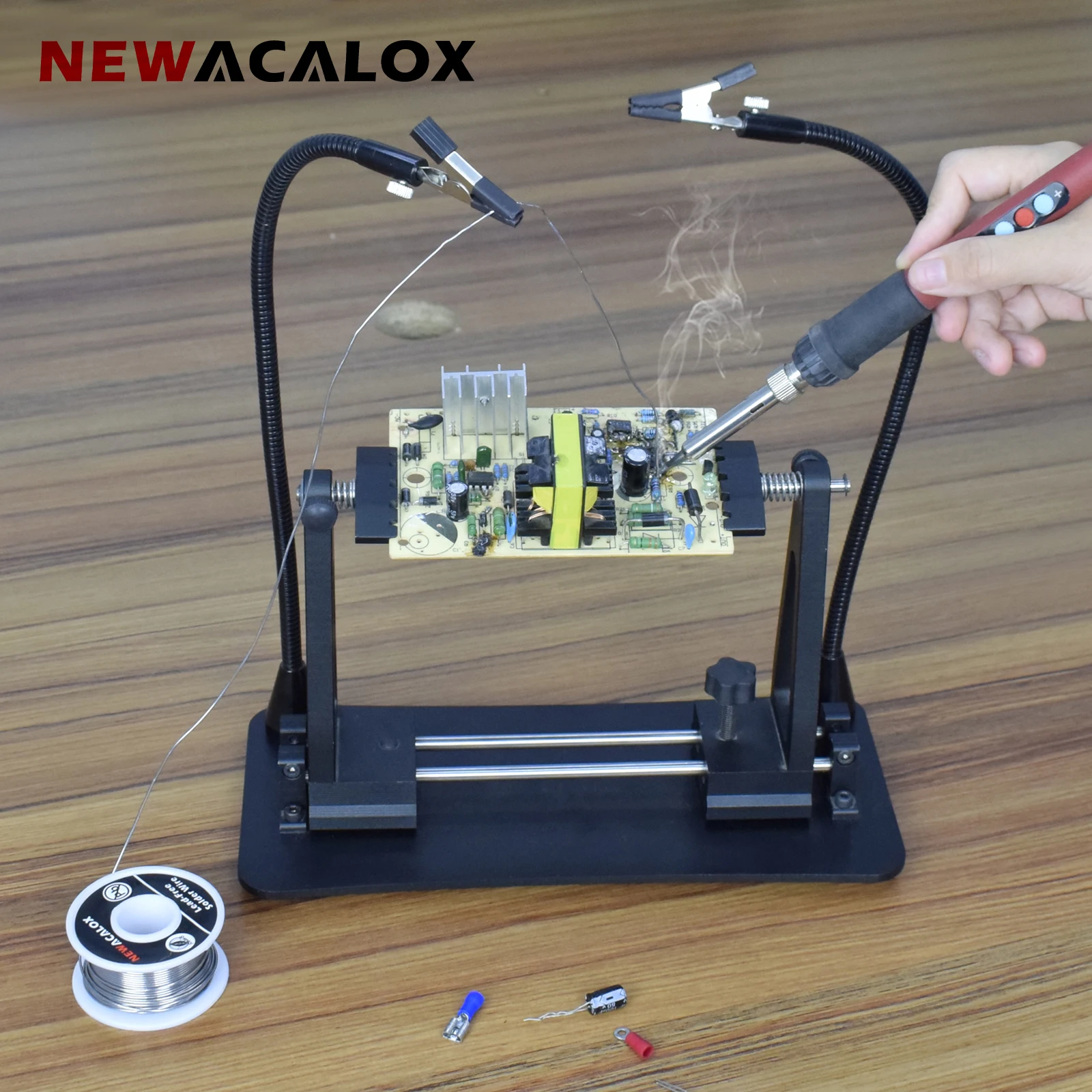 NEWACALOX Magnetic Welding Third Hand LED Magnifier Lamp Adjustable Circuit Board Bracket 360° Rotating PCB Fixture Repair Tool