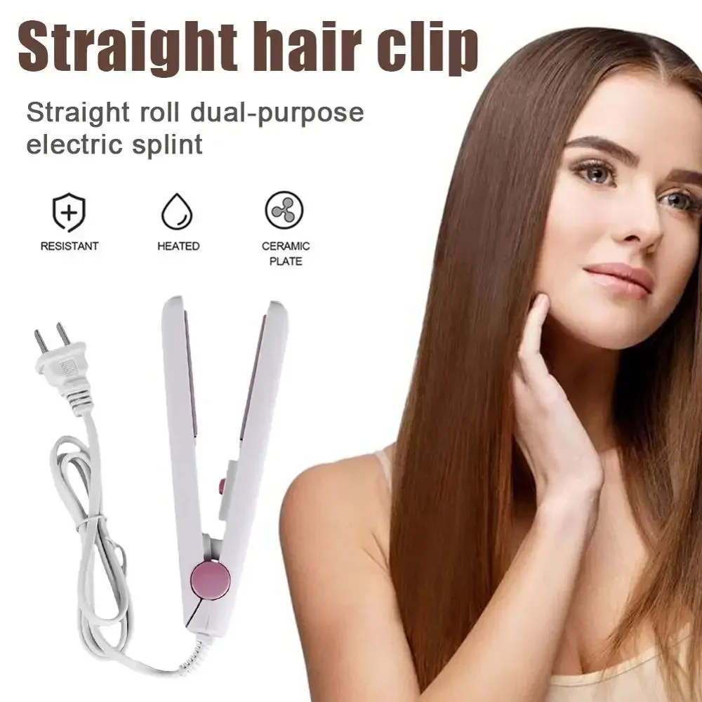 Mini 2 in 1 Hair Straightener Flat Iron Tourmaline Ceramic Splint Straightening Curling Tool Portable Curling Iron Small Hair 3