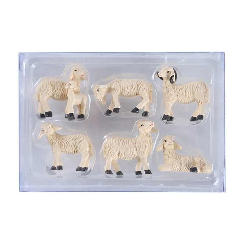 

6pcs Sheep Micro Landscape Figurine Ornaments Resin Statue Craft Dollhouse Miniature Fairy Garden Decoration Accessories