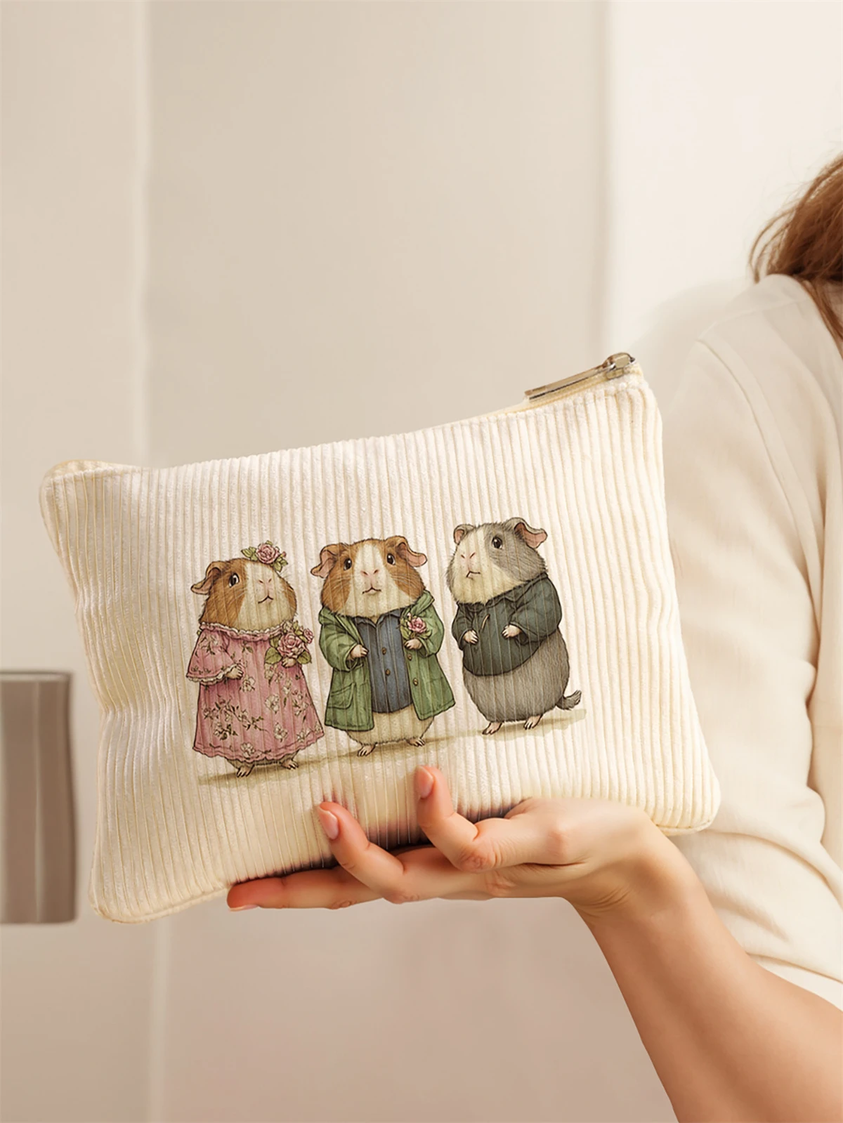 Women's Corduroy Travel Cosmetic Bag Portable Large Capacity Makeup Storage Organizer Zipper Clutch Purse Make up Bag