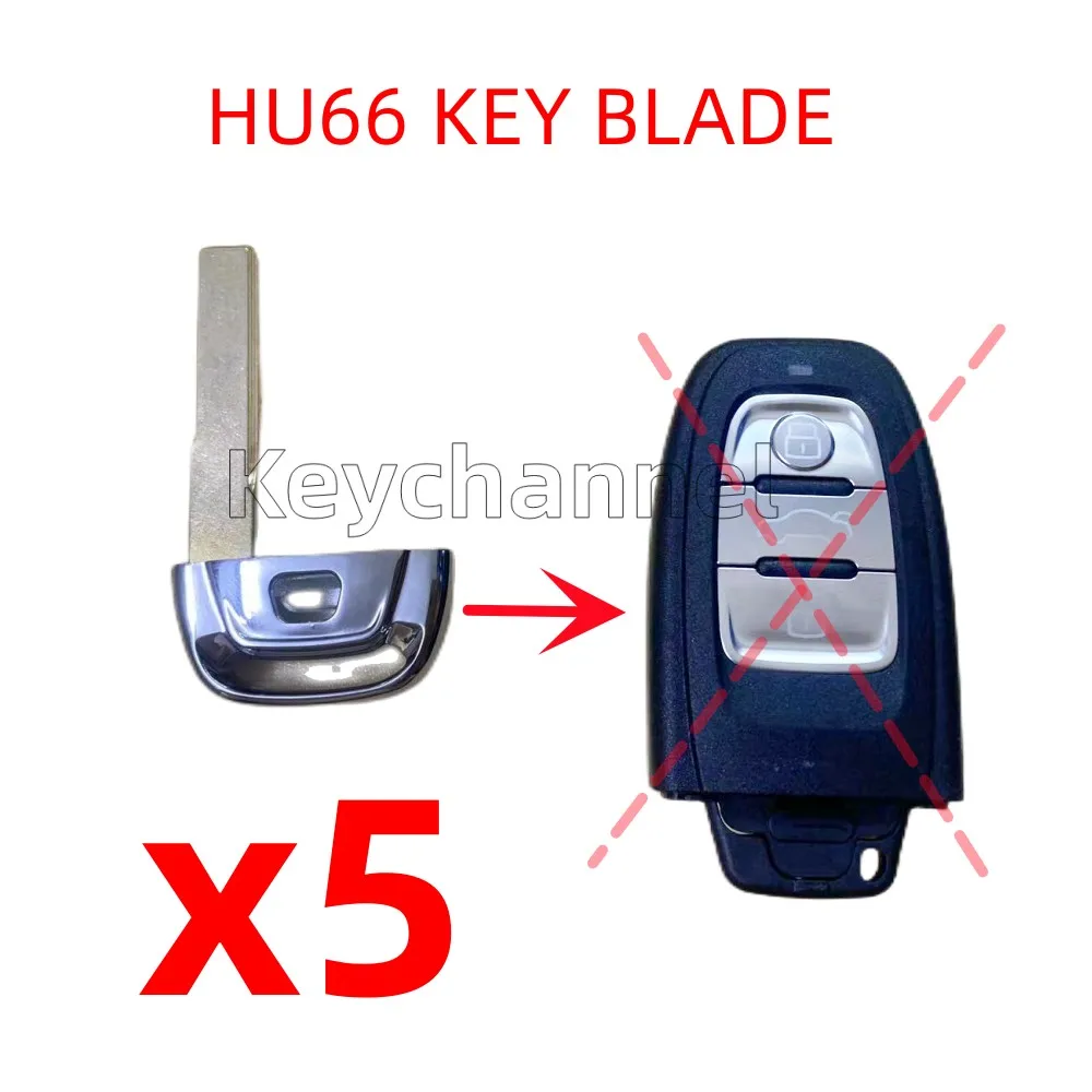 keychannel 5pcs Smart Key Blade Keyless Fob Emergency Blank HU66 Car Key Blade Head for A4L A5 Q3 Q5 754C 754J Remote Key Shell