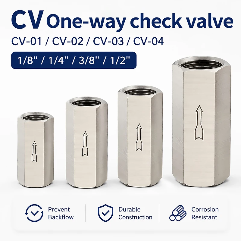 1PCS Stainless Steel Female Thread Pneumatic One-way Check Valve CV 1/8" 1/4" 3/8" 1/2" Inline Non Return for Air Water Fluid 1