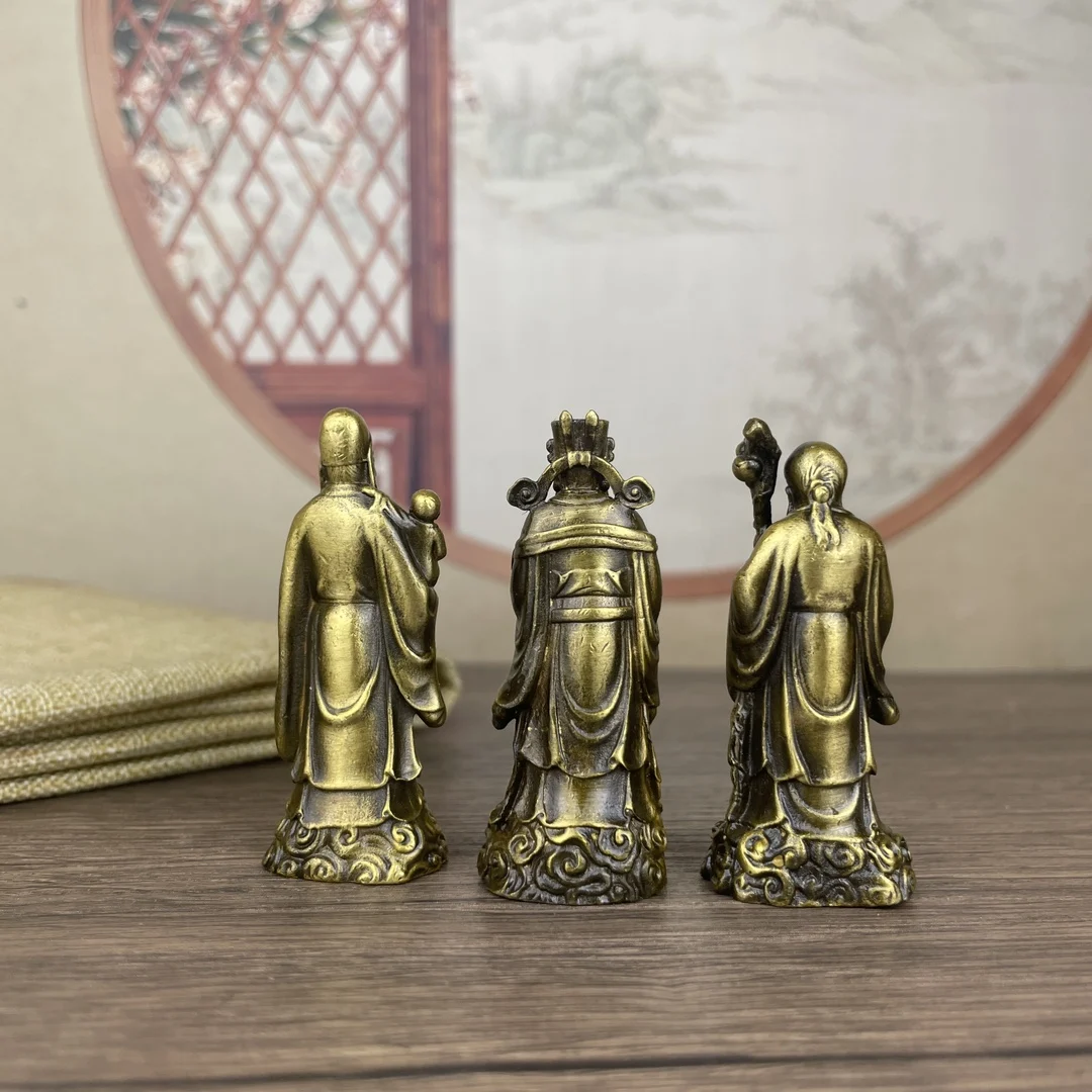 6CM A Set 3 PCS Lucky Animal Feng Shui Bronze Statue Copper Solid Fortune, Fortune, Longevity, Three Stars See the detailed draw 2
