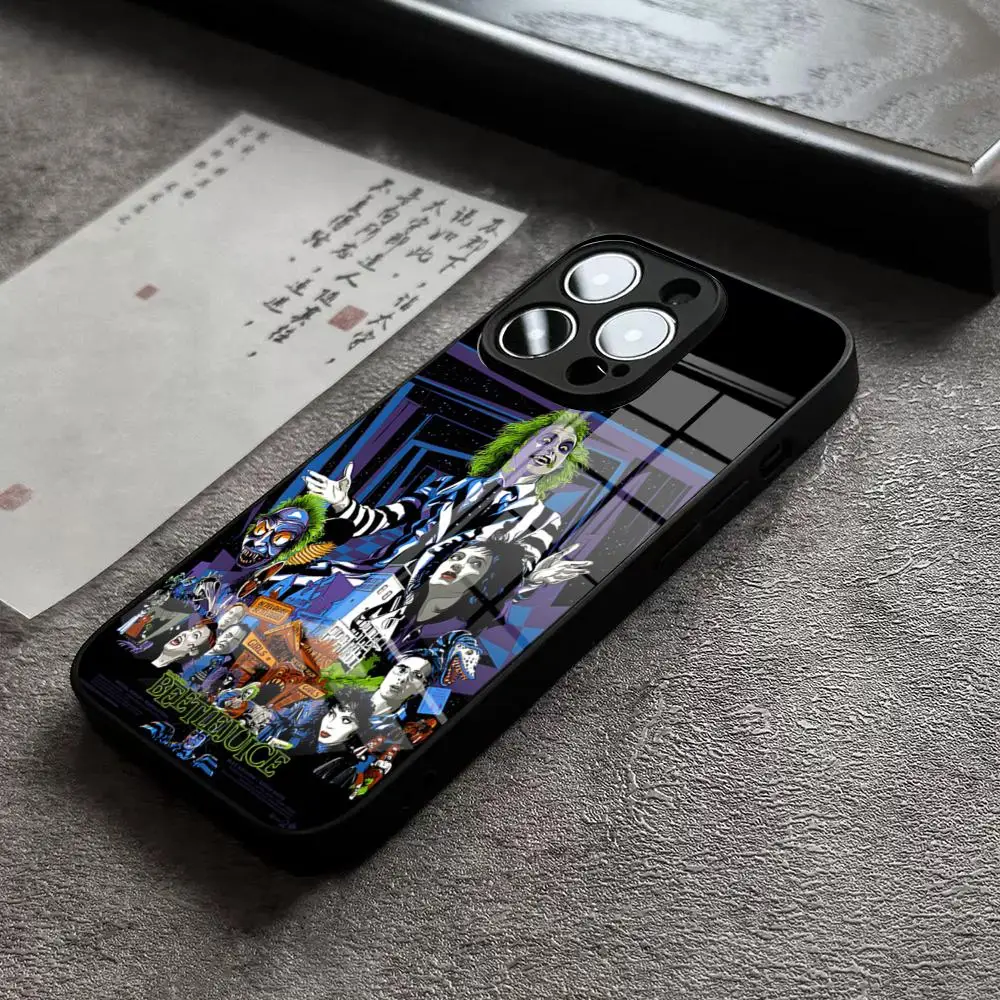 thumbnail image 1 of Funda de teléfono B-Beetlejuices 2 para iPhone 15 Pro Max 14 Plus 12 Mini 11 13 X XR XS 16 Plus SE con cubierta trasera de vidrio templado, 1 of 5