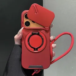 Shockproof Armor Case with Lanyard and Slide Camera Cover - iPhone 14 Pro (Red)