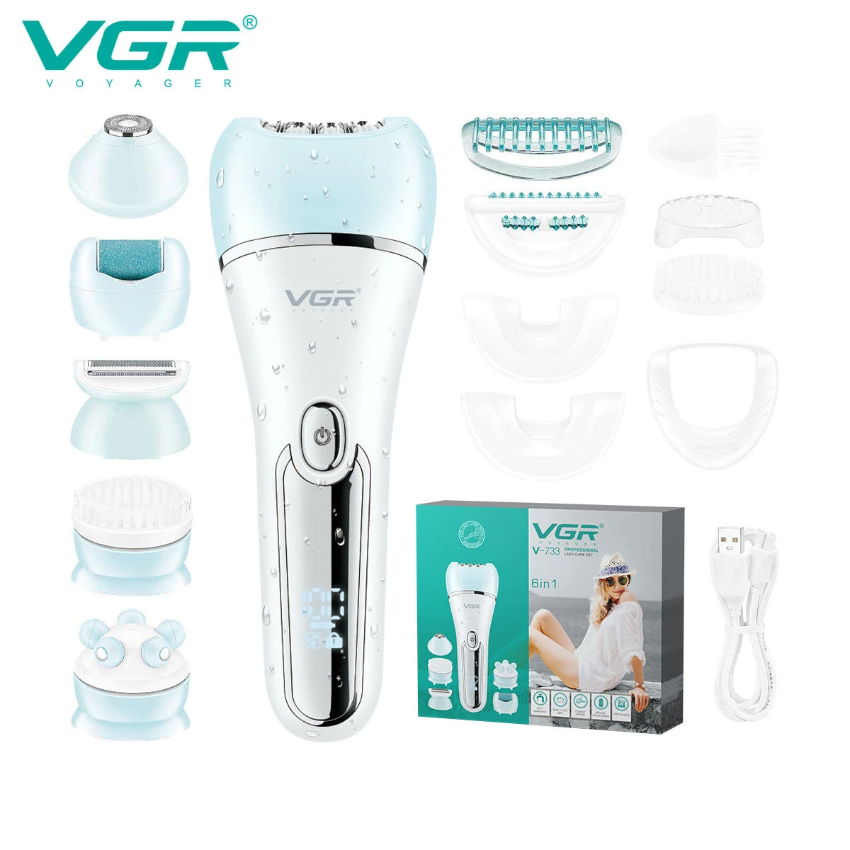 

VGR Hair Remover Electric Epilator Leg Body Bikini Facial Underarms Hair Removal Tool Lady Shaver LED Epilator for Women V-733