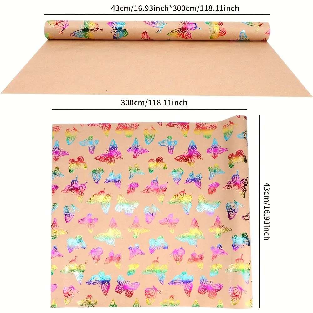 금박 나비 선물 포장지, 레이저 포장지(43x300cm), 생일 및 파티에 적합