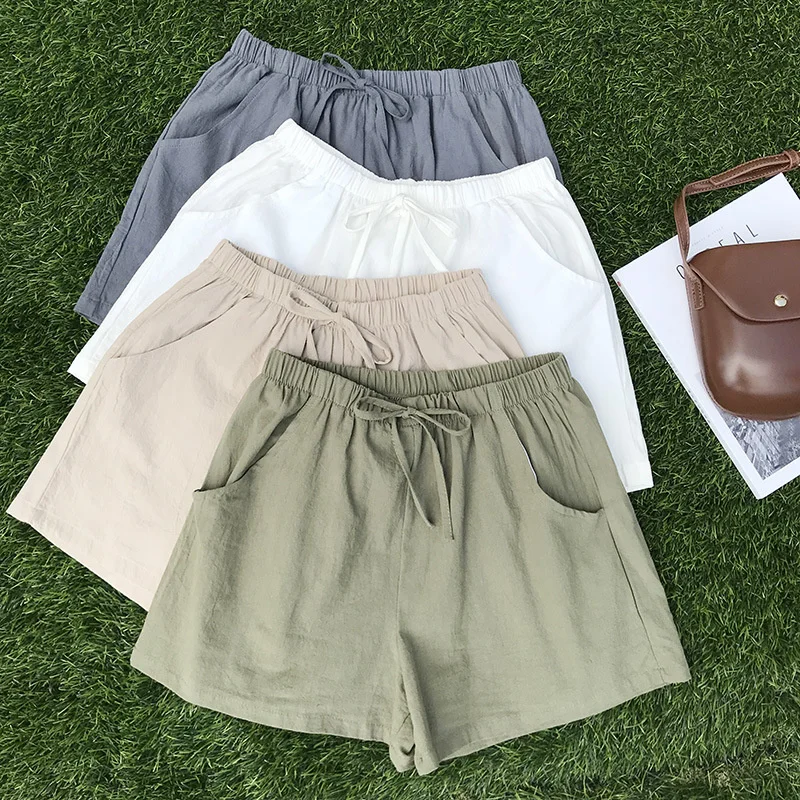 Women Sports Shorts Breathable High Waist Cycling Fitness Short Pants Oversize Cotton Linen Biker