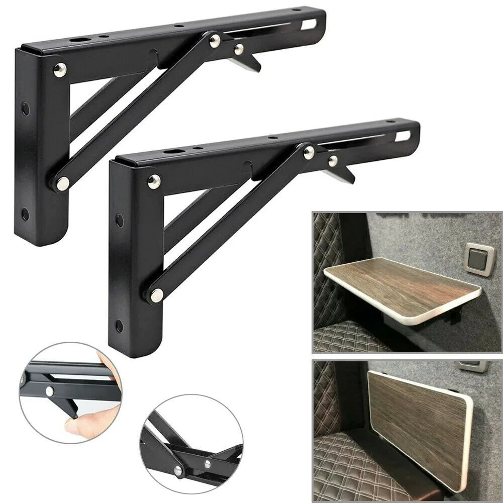 

2Pcs Black Finish Campervan Folding-Bracket Table Shelf For Motorhome Caravan Camper Van Interior Accessories 200x106mm