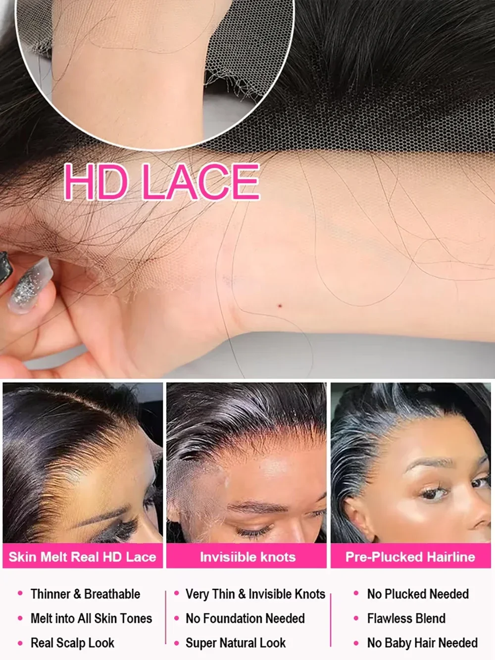 13x4 13x6 HD Lace Front Wigs Pre-Plucked Frontal Wig 220 Density Body Wave Hair Human Hair Wigs  40 46 Inch For Black Women