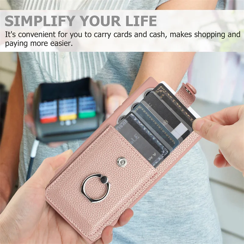 Leather Wallet Phone Case with Card Slot & Ring Holder