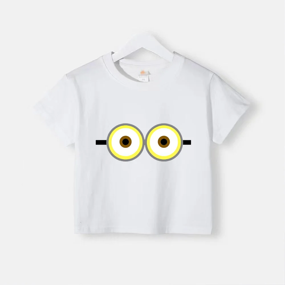 thumbnail image 1 of Camiseta de verano 100 % algodón para adolescentes, camiseta de algodón con cuello redondo y estampado sencillo de Minions de dibujos animados para niños y niñas, ropa de manga corta para niños, 1 of 5