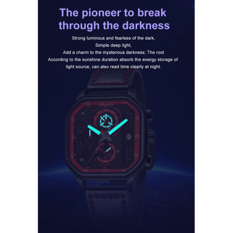 Quartz Watch For Men Fashion Squre Sport Chronograph Luminous Military WristWatches Leather Luminous Date Clock Reloj Hombre