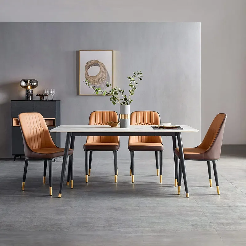 

Light Luxury Stone Plate Dining Tables and Chairs Simple Home Small Apartment Marbling Folding Table