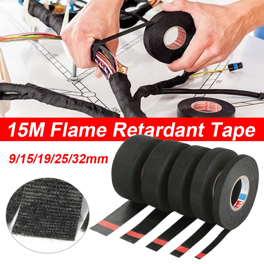 

15M Electrical Tape Heat-resistant Adhesive Cloth Tape For Cable Car Harness Wiring Loom Width 9/15/19/25/32MM Hand Accessories