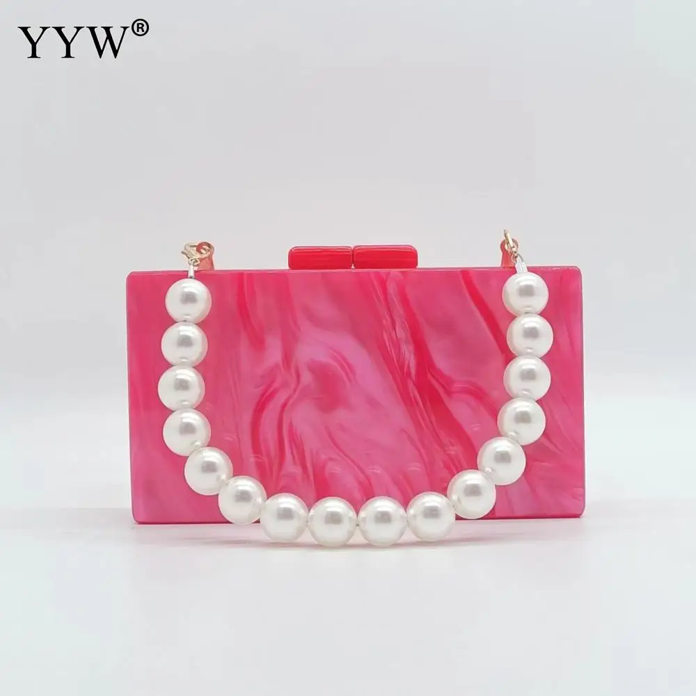 Women Acrylic Box Evening Clutch Bags For Wedding Party Luxury Pearl Handle Handbags Designer High Quality Shoulder Bag Purses