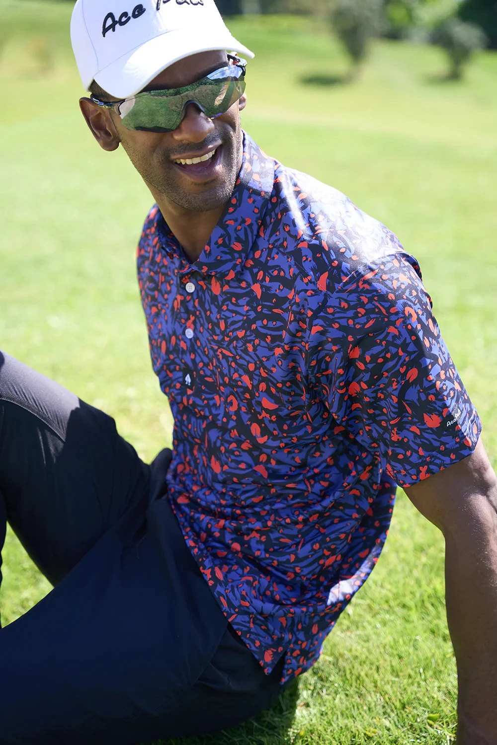 New hot selling men's golf apparel with Neptune blue visual effect printed casual sports golf polo shirt