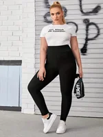 Spring And Fall Solid Color Nine-point Pants Black High-waisted Tight Leggings Fashion High-stretch Plus Size Nine-point Pants - Image 3
