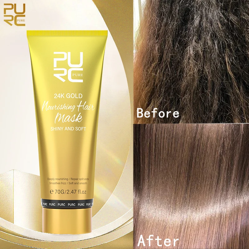 PURC 24K Gold Nourishing Hair Mask Magic Smoothing Straightening Professional Keratin Hair Treatment Hair Care Product for Women