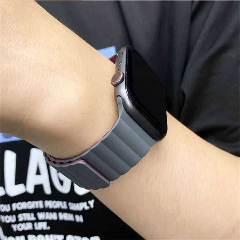 Magnetic loop strap For Apple watch band 44mm 40mm 45mm 49mm 41mm 42mm 38 Silicone Bracelet iWatch series 8 7 3 5 4 SE 6 Ultra images - 6