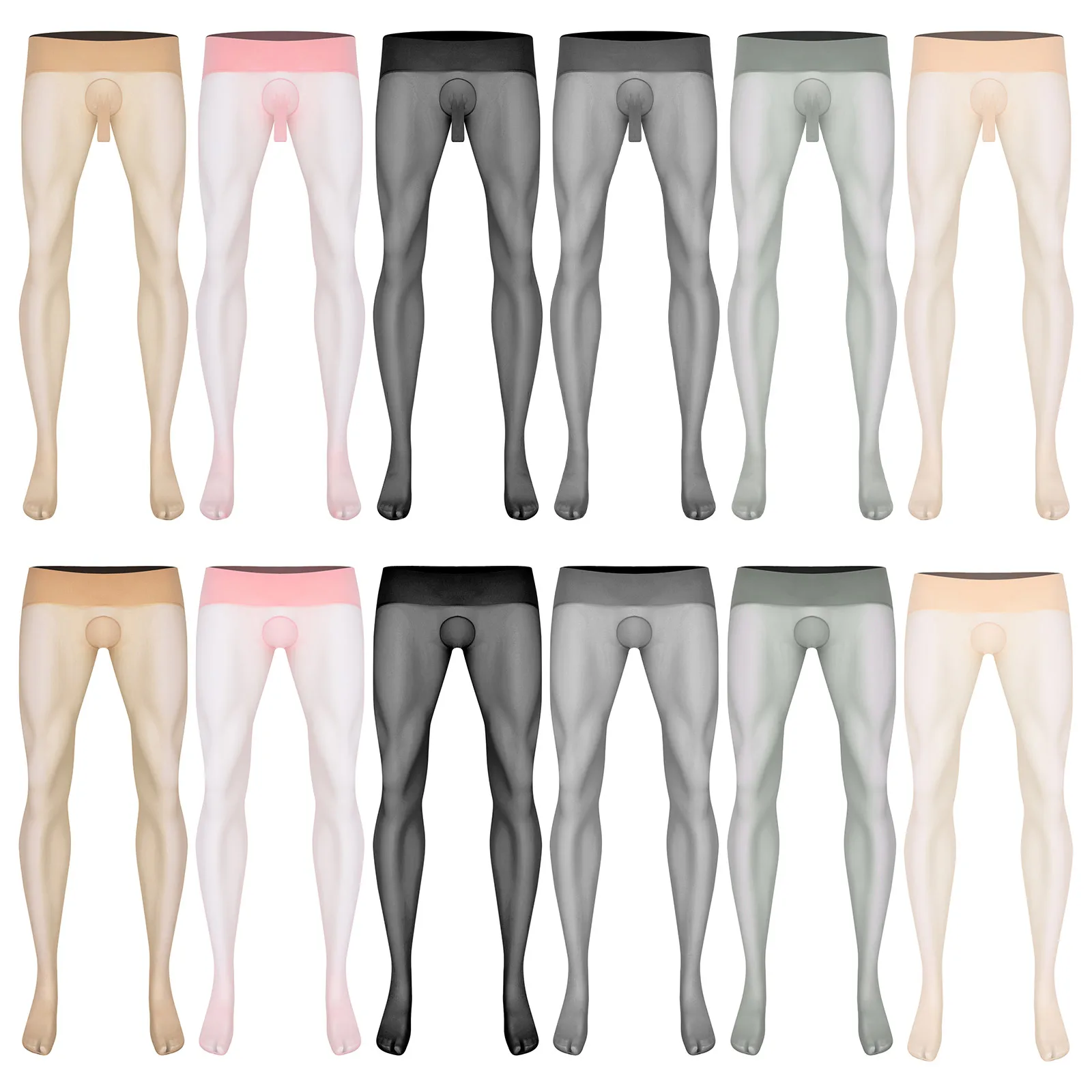 Men's Ultra-Thin Pantyhose Nylon Sheer High Waist Stockings Seamless Stretchy Tights Leggings for Lingerie Nightwear Dance Wear