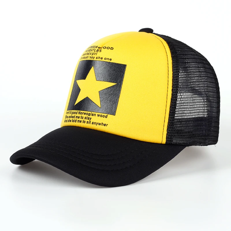 Baseball Cap New five-pointed star printed Baseball Cap spring summer breathable net caps men women outdoor sun shade hat adjustable wild hat