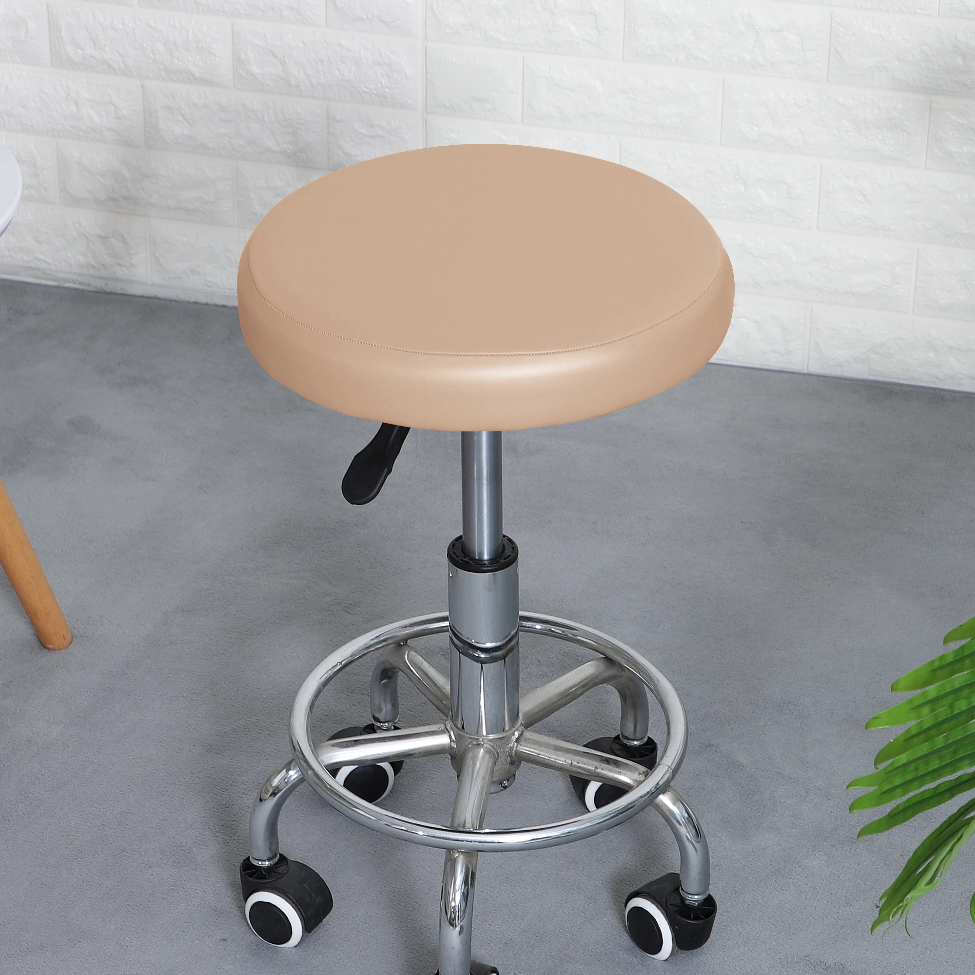 Waterproof PU Leather Round Bar Stool Slipcover with Elastic Bands