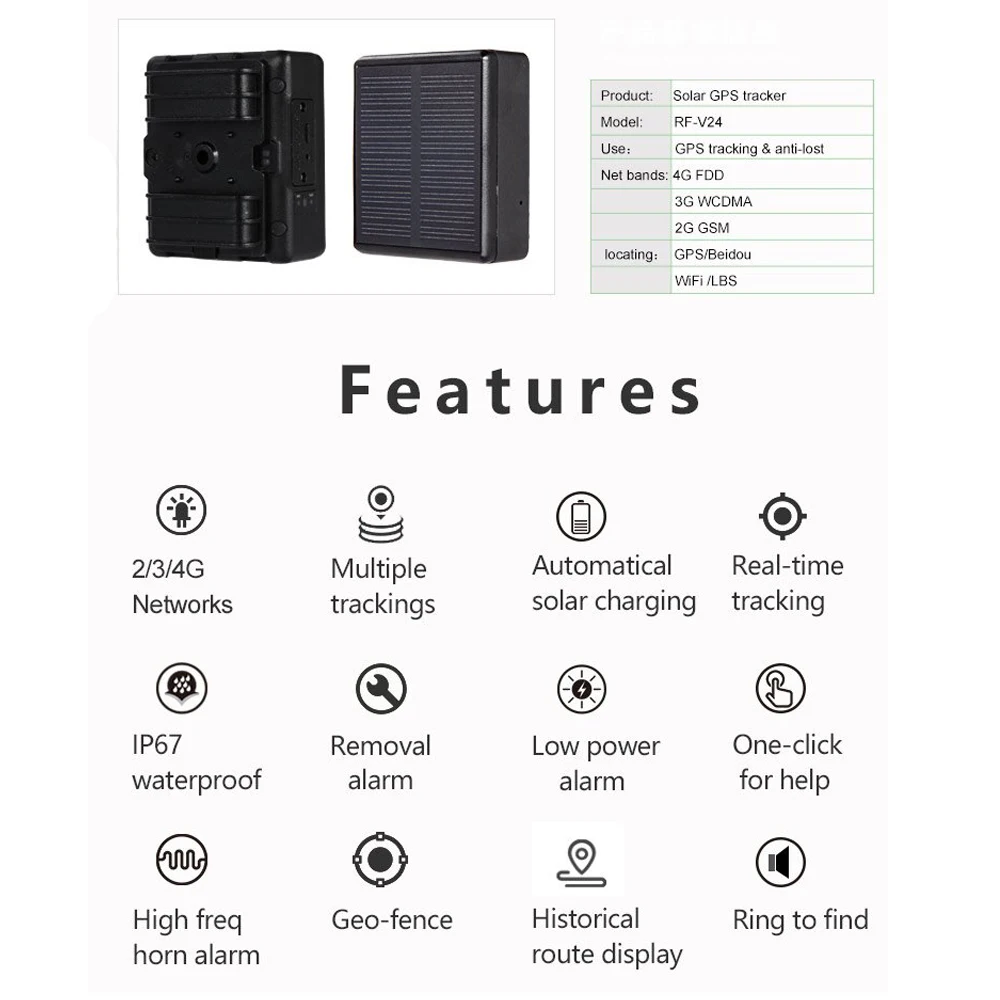 Mini Solar GPS Tracker RF-V24 2G 4G 4000mAh WIFI Cattle Cow Sheep Horse Camel Pets Tracking Device Person pet smart gps locator