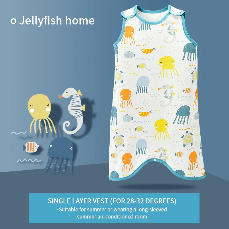 0.5TOG Summer Vest Sleepsack For Baby Boy Girl Unisex Sleeping Bag Children Sleeveless Cartoon Printed Sleep Robe Sleepwear