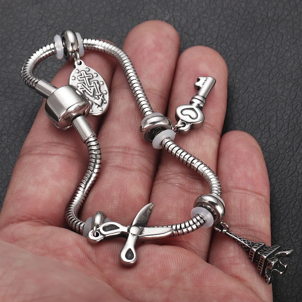 Stainless Steel Bracelet Jewelry Snake Chains European Clips DIY Charms
