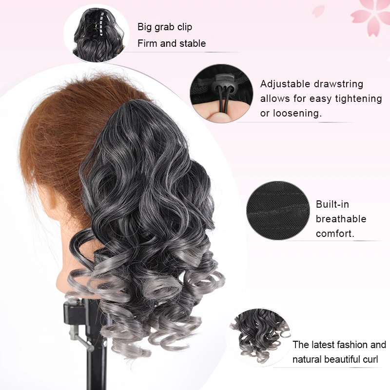 LUPU 12" Ponytail Extension, Classic Loose Curly Wavy Claw Clip Pony tails Hair Extensions Hairpieces for Women