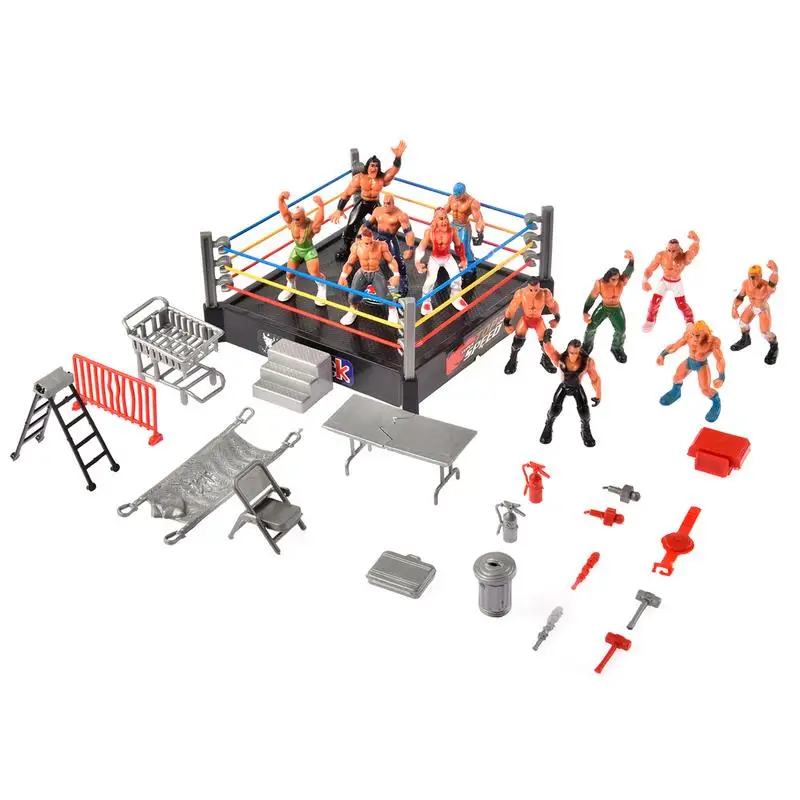 Mini Wrestling Ring Battle Pack-Play Set With Action Figures DIY Realistic Wrestler Building Pretend Play Educational Toy