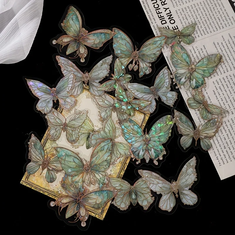 Pink Crystal Butterfly Three-Dimensional Butterfly Handbook DIY Decorative Stickers Garbage Diary Decorative 1 pack/20 pcs