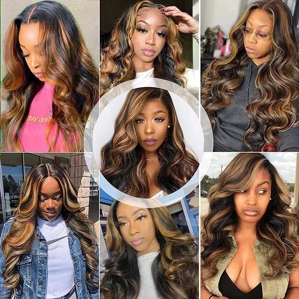 Glueless Ombre Highlight Lace Front Wigs 30 inch Pre Plucked Hair 1B/27 Body Wave 13x4 13x6 HD Lace Front Wigs For Black Women