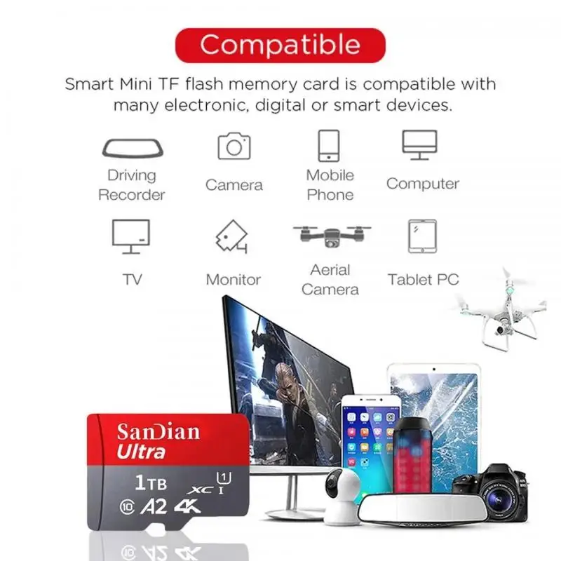 Memory Card 2TB Micro TF SD Card 512GB 256GB 1TB Class 10 Mini SD 128GB For Samrtphone/PC/Cam