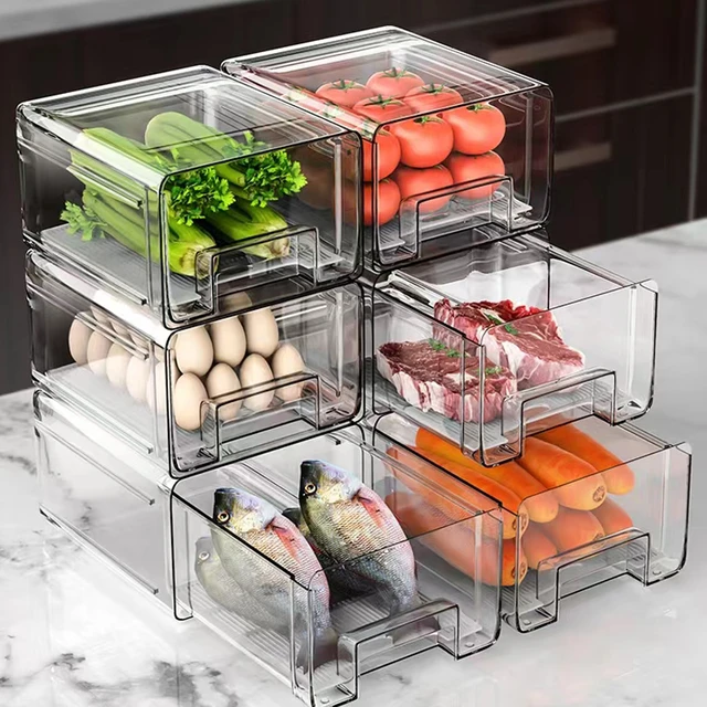 Clear Fridge Drawers Pull Out Stackable Refrigerator Organizer Bins Pantry  Storage Box Plastic Food Containers for Kitchen - AliExpress