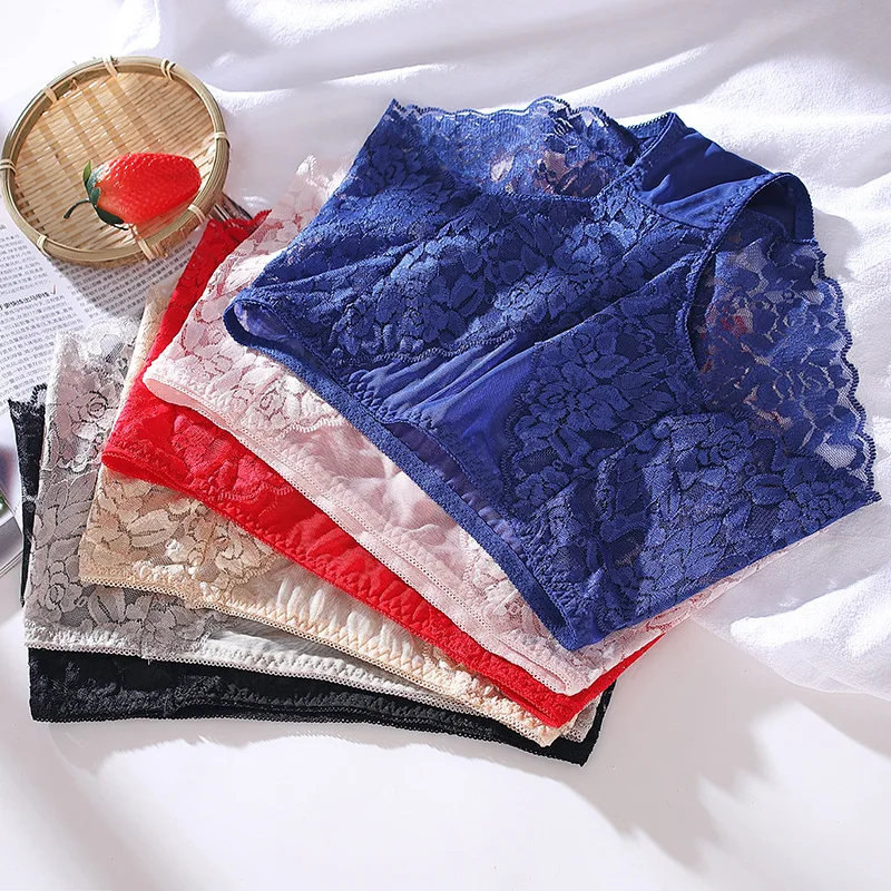 12pcs Women's underwear sexy lace high waist plus size female panties cotton crotch antibacterial gauze jacquard weave lingerie 