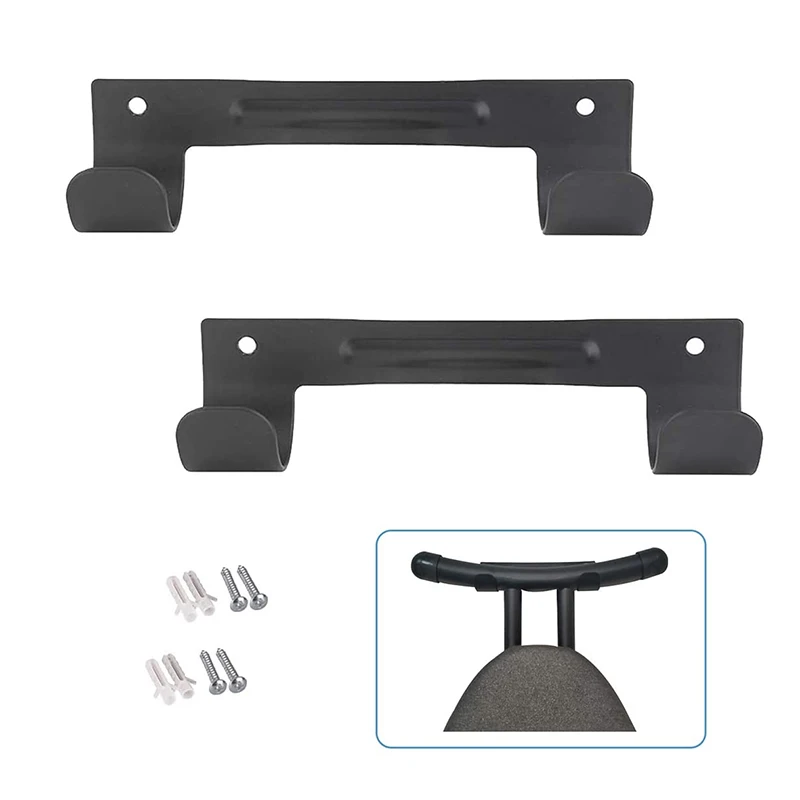 2Pack Ironing Board Hanger,Wall Mounted Ironing Board Holder for Laundry Rooms (Black)
