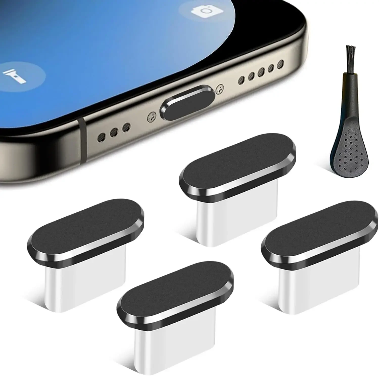 4-Pack USB-C Dust Plugs with Cleaning Brush - Universal Charging Port Covers