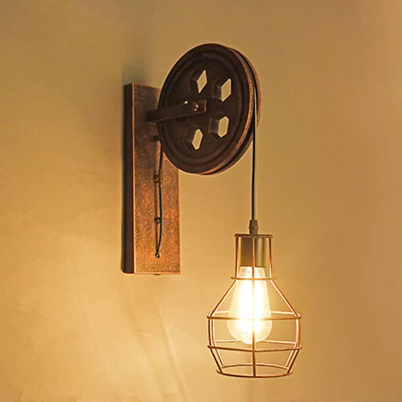 

YY Retro Wall Lamp Creative Iron Pulley Wall Lamp Personality Restaurant Aisle Light