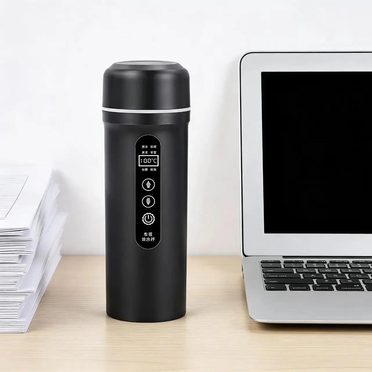 차량용 휴대용 주전자 12V/24V 겸용 블랙 외관 316 의료용 스테인리스 스틸 내부 라이닝 자동 차단 기능 포함