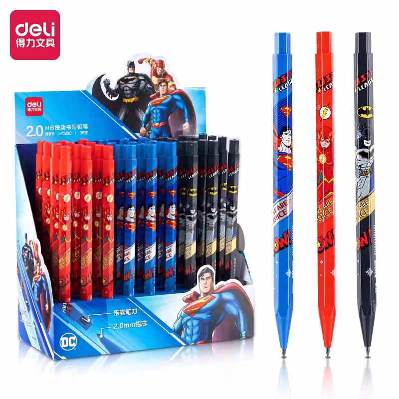 3Pcs DELI HC500 2.0mm HB Justice League DC Automatic Pencils School Student Supplies Stationery 1pcs deli 21759 4 styles justice league dc 100 sheets superman notes creative notepad sticky note supplies school stationery