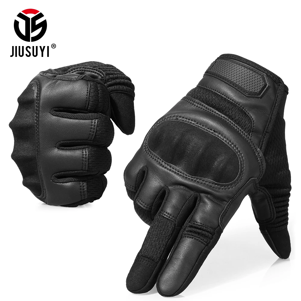 Tactical Military Full Finger Gloves Leather Airsoft Army Combat Touch Screen Anti-Skid Hard Knuckle Protective Gear Gloves Men
